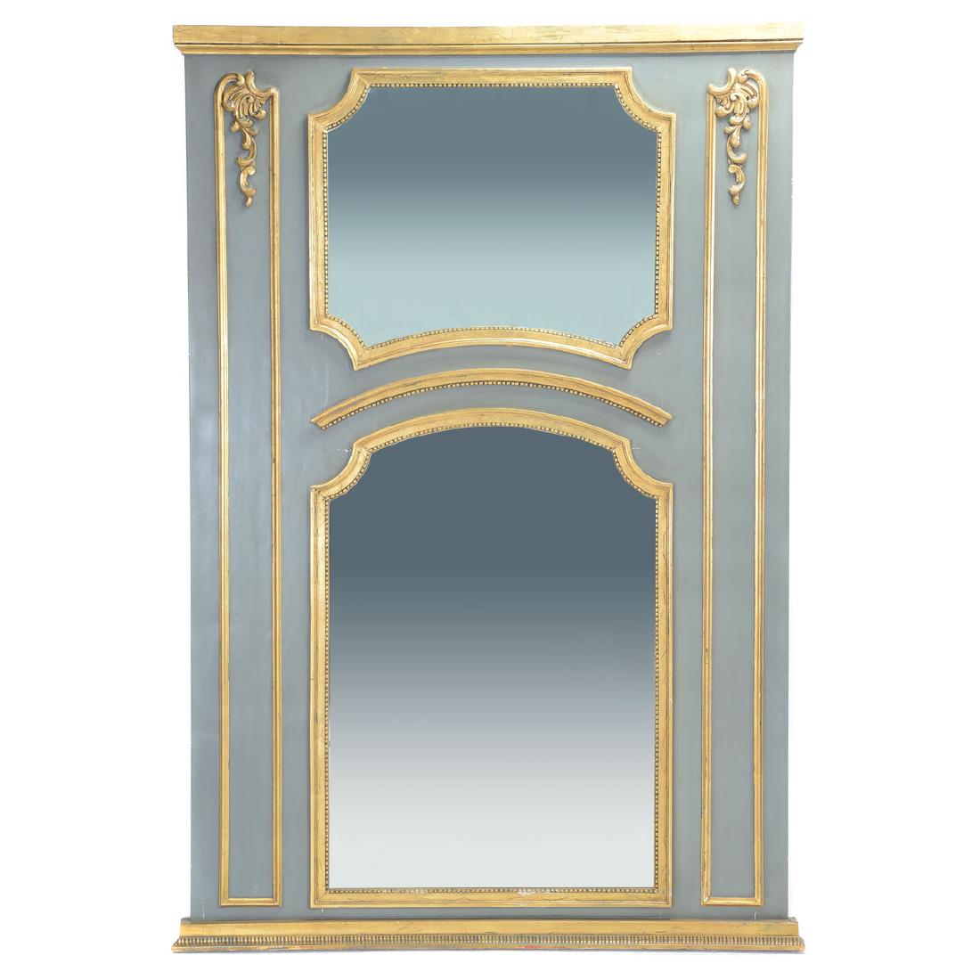 Large Louis XVI Style Gilt Polychromed Trumeau Mirror, (1 of 4)