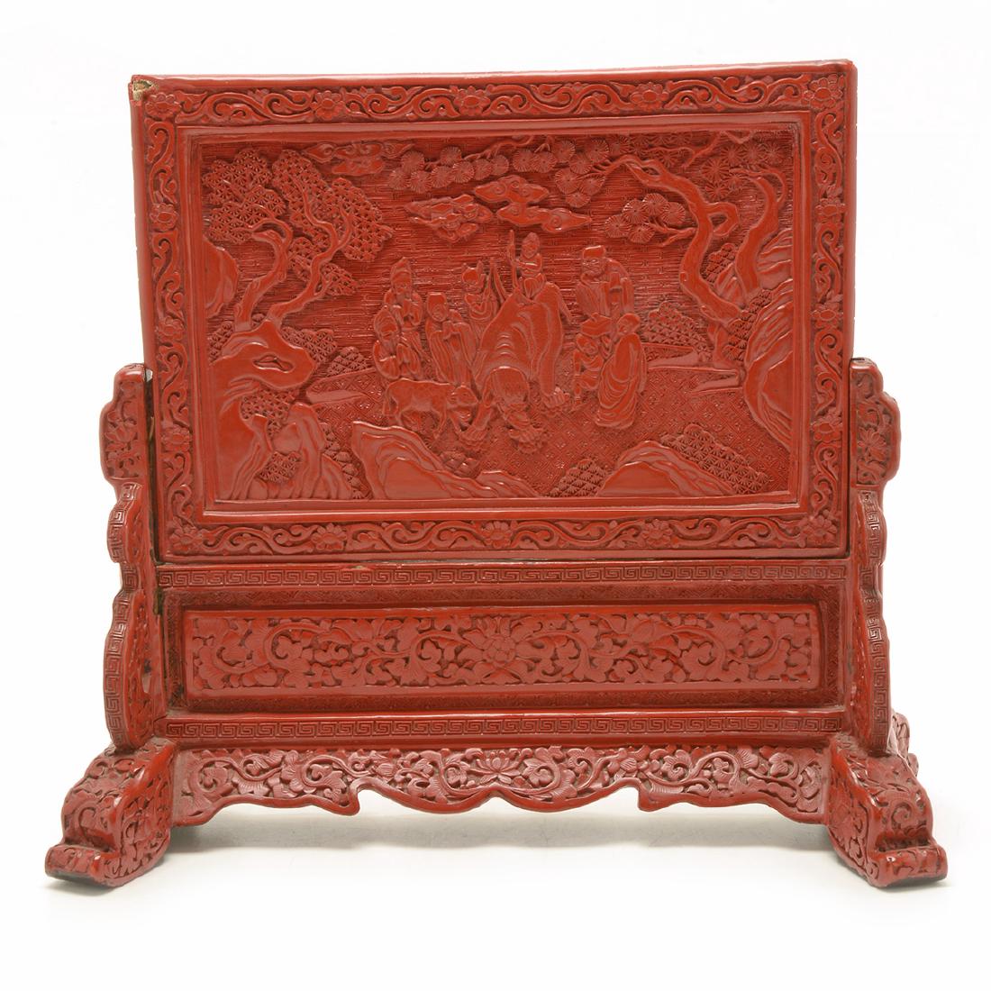 Cinnabar Lacquer Table Screen, Late Qing Dynasty (1 of 8)