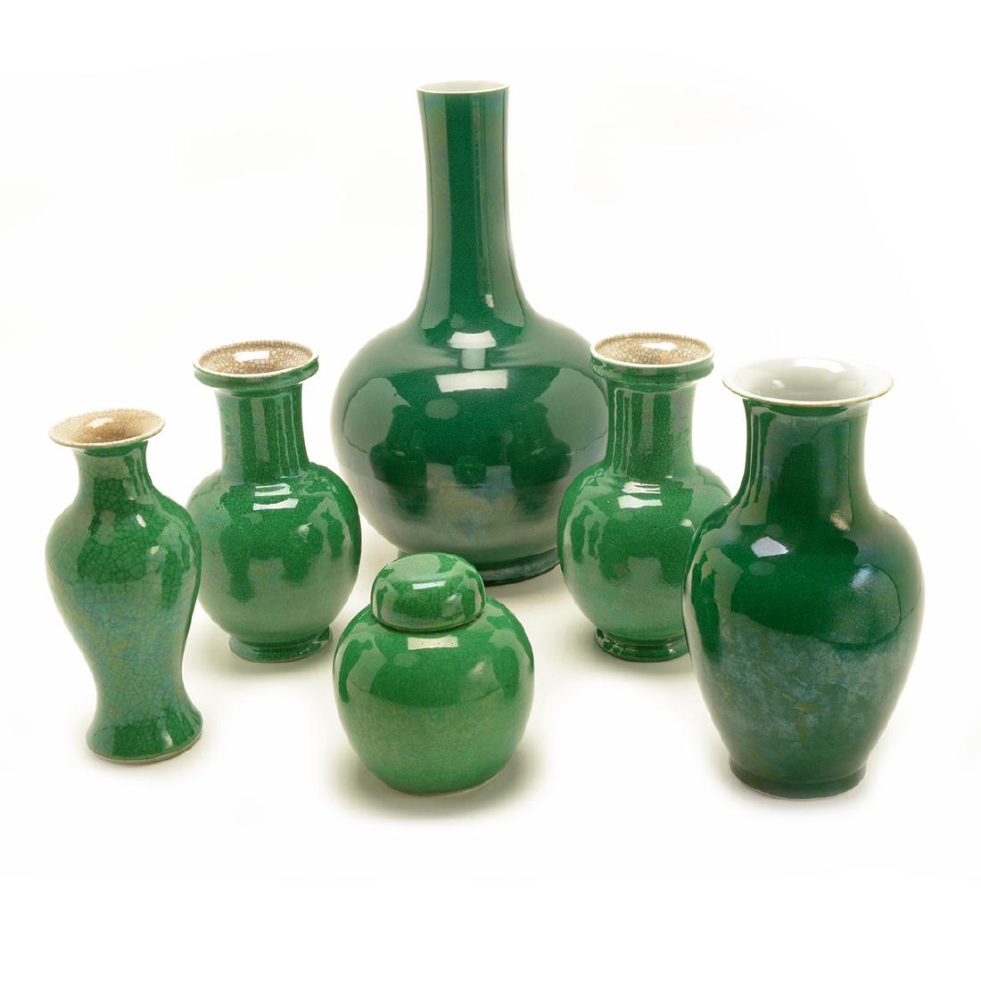 Group of Green Crackle Glazed Porcelains, L. 19th C. (1 of 10)