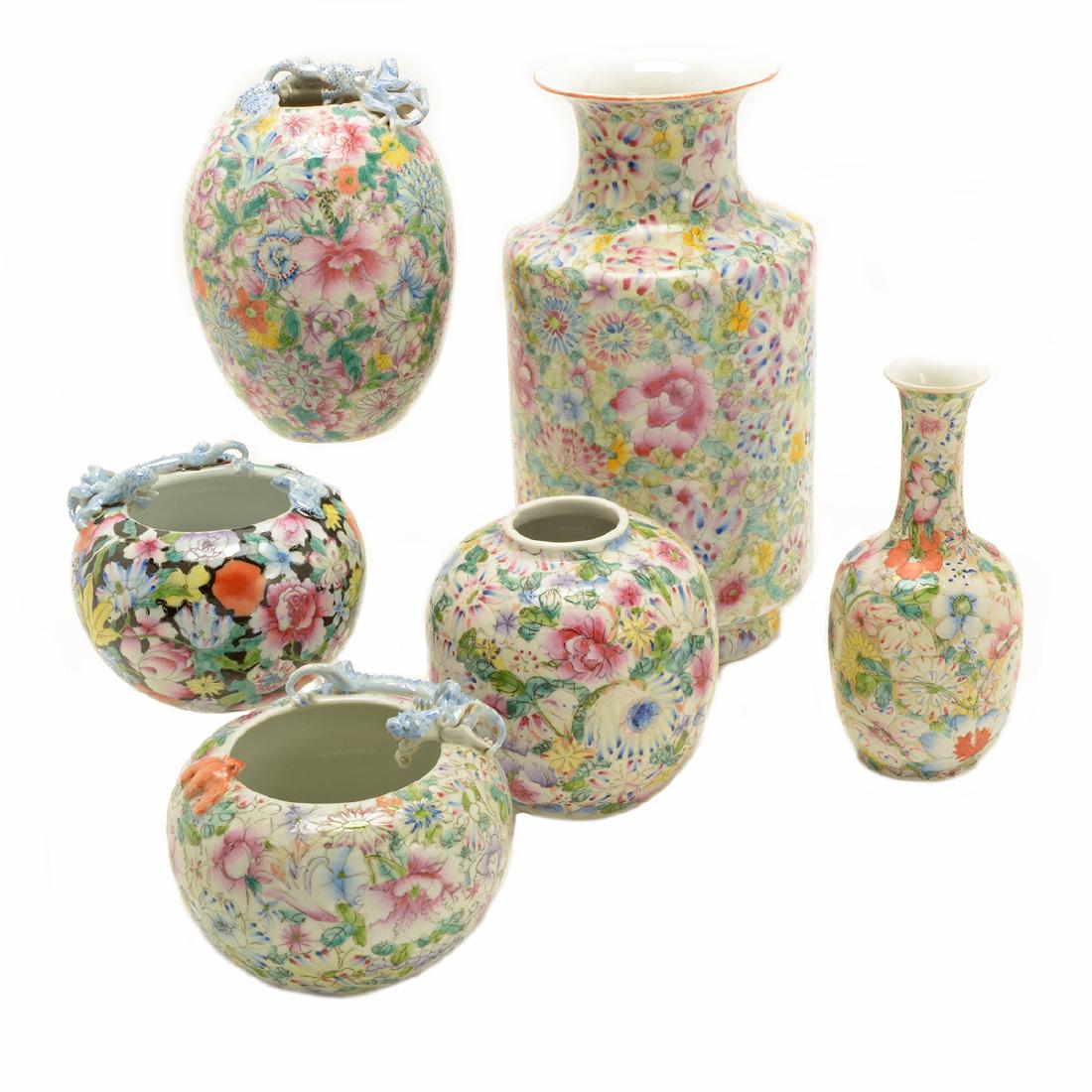 Group of 6 Mille Fleur Decorated Porcelains, Republic (1 of 10)