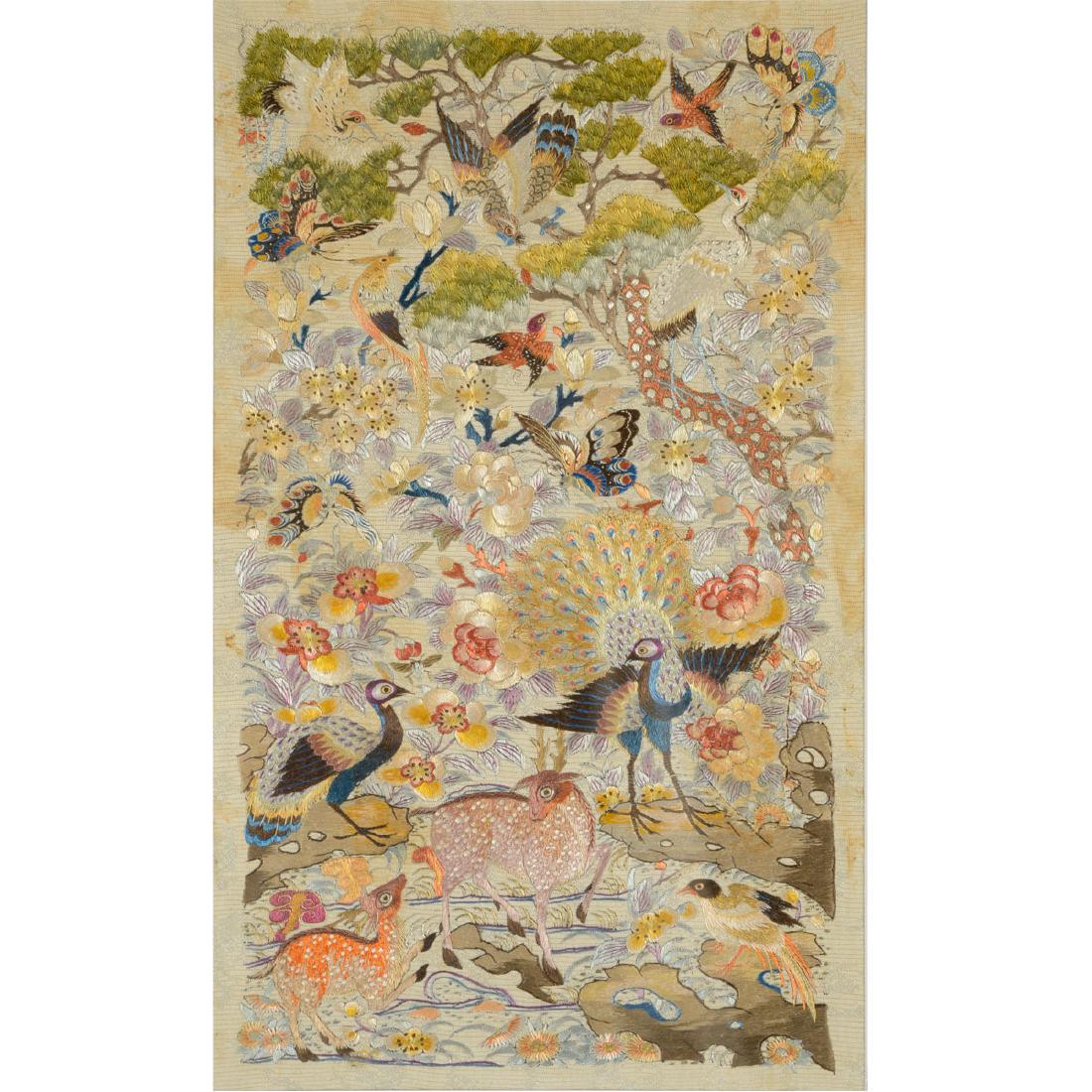 Small Embroidered Silk Panel, Early 20th Century (1 of 4)