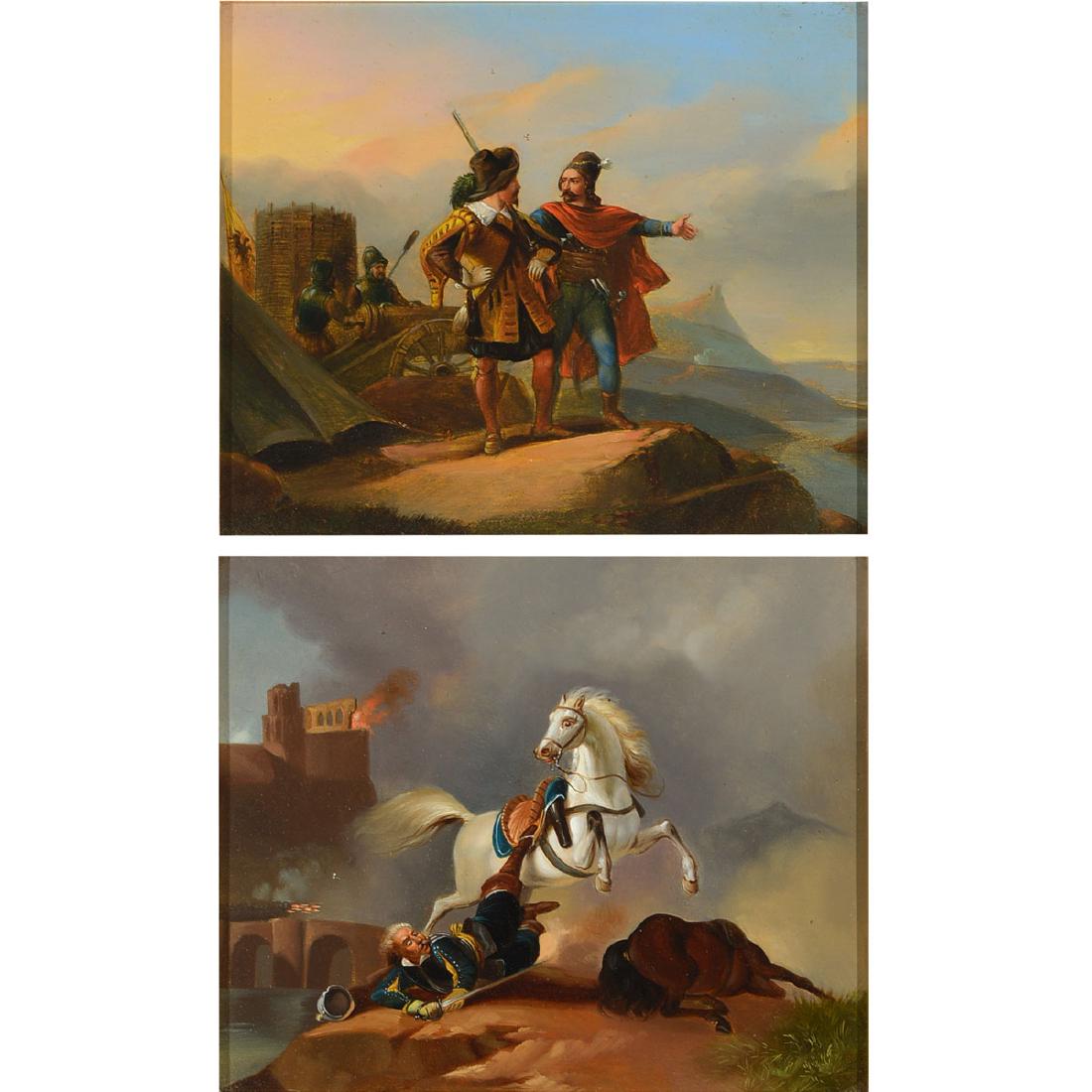 Dutch School "Exploration" and "Fleeing War" oil on tin (1 of 4)