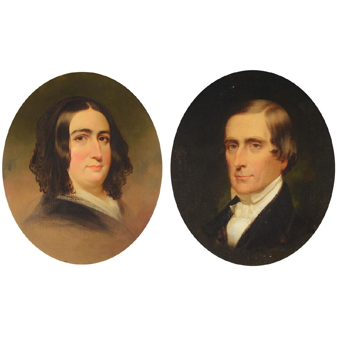 American School (2) "Portrait of Man and Woman" oil on (1 of 7)