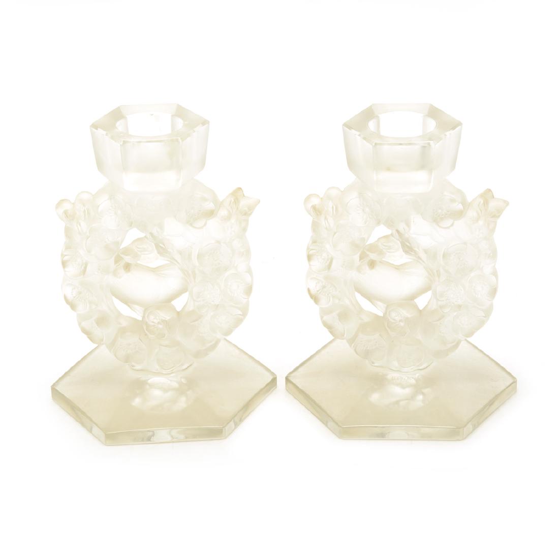 Pair of Lalique "Le Messager" Opaline Candlesticks (1 of 5)