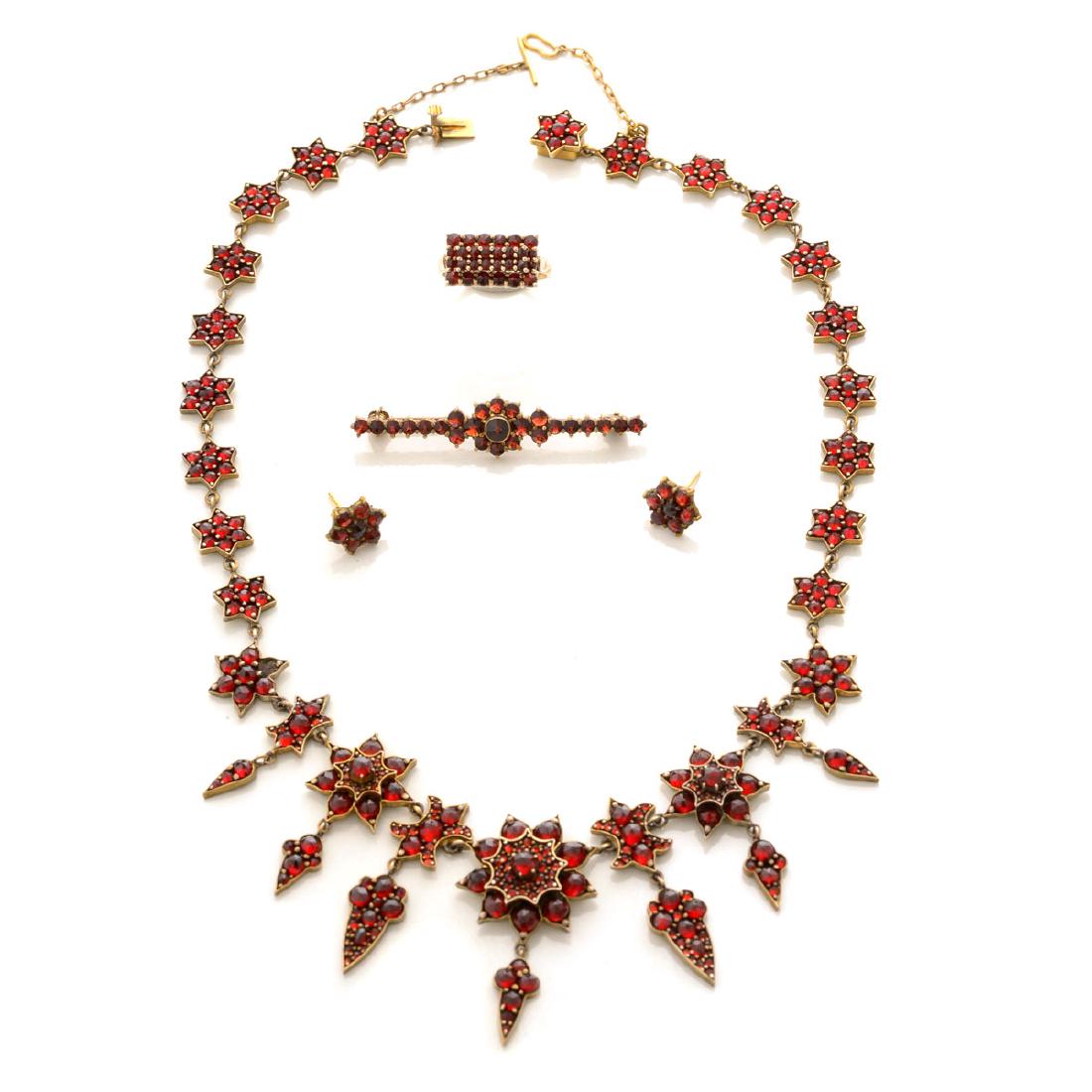 Bohemian Garnet, Silver, Gilt-Metal Jewelry Suite. (1 of 5)