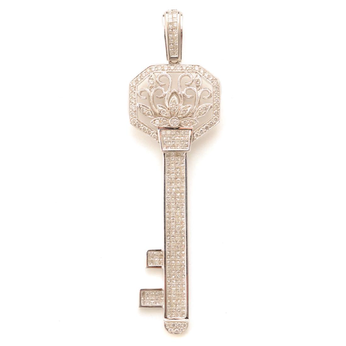 Diamond, 14k White Gold Key Pendant. (1 of 4)