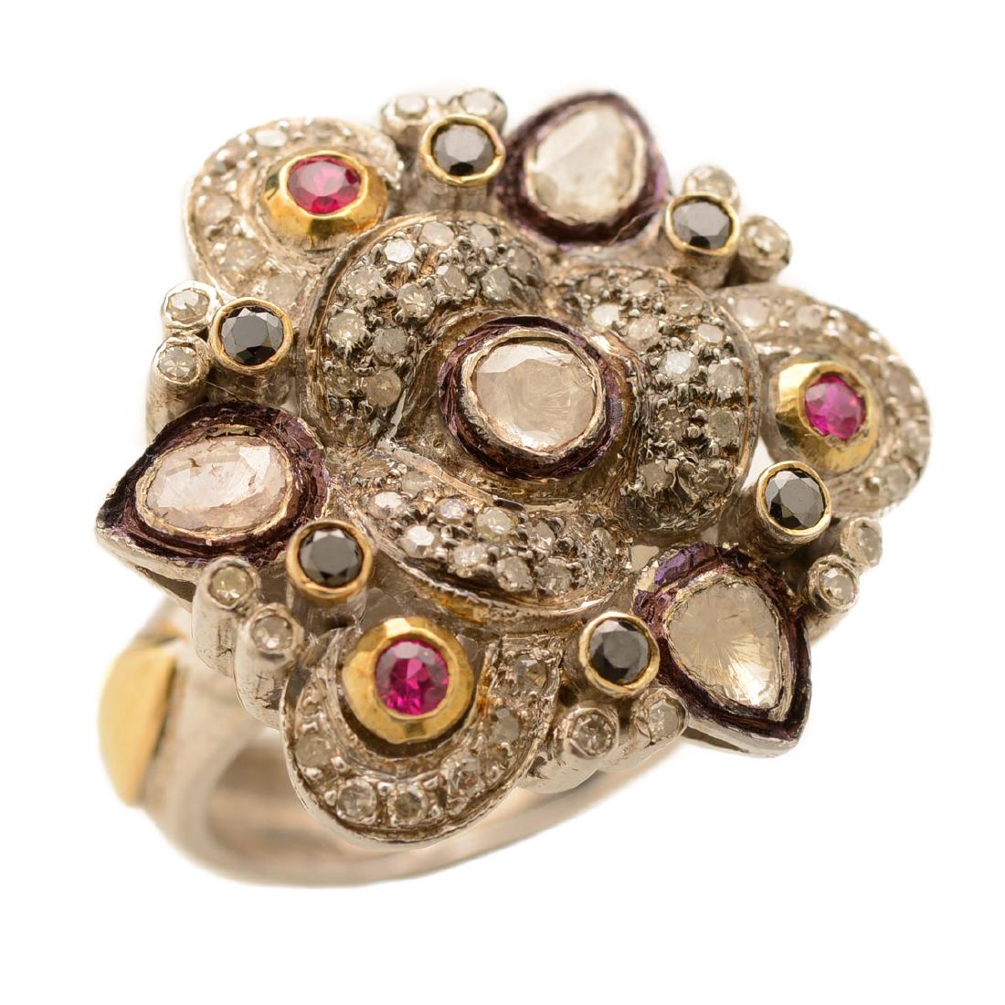 Diamond, Ruby, Sterling Silver, 14k Yellow Gold Ring. (1 of 4)
