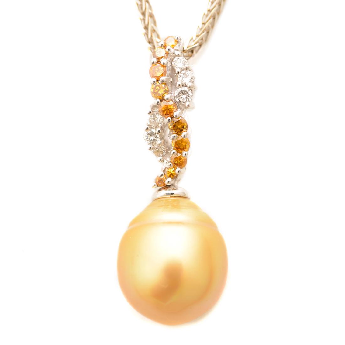 Cultured Pearl, Diamond, 18k White Gold Pendant (1 of 5)