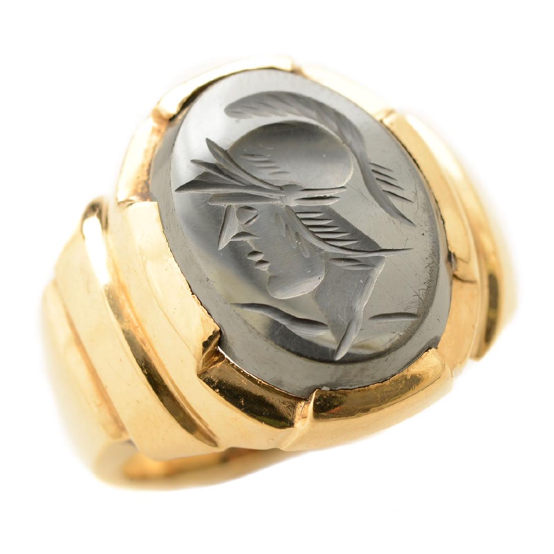 Men's Hematite, 10k Yellow Gold Ring. (1 of 4)