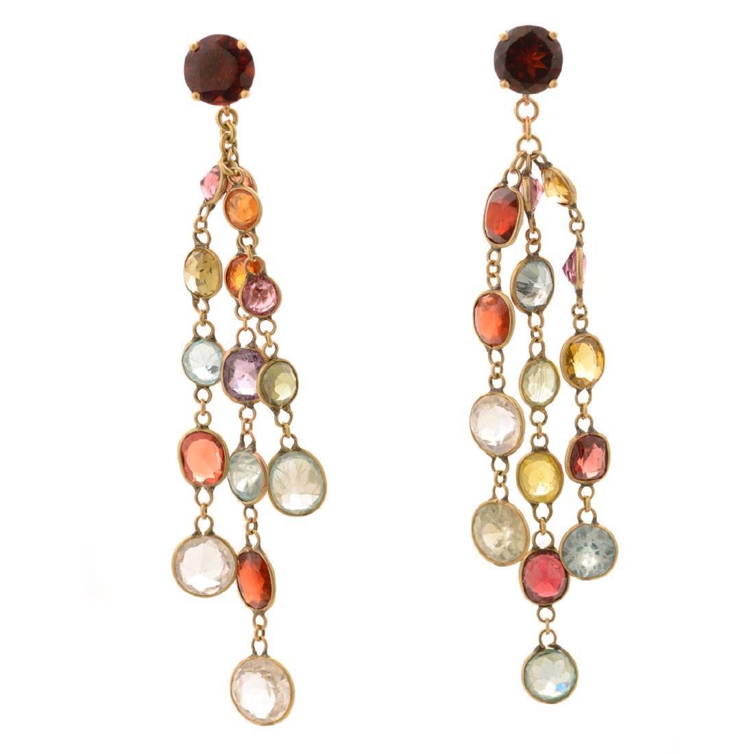 Pair of Multi-Stone, 10k Yellow Gold Earrings. (1 of 4)