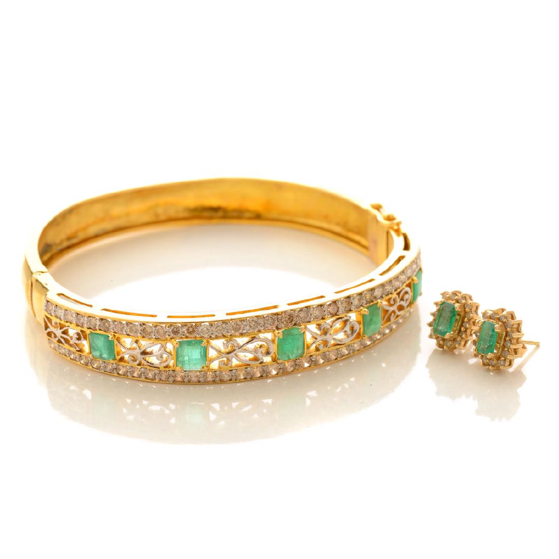 Emerald, Diamond, 14k Yellow Gold Jewelry Suite. (1 of 4)