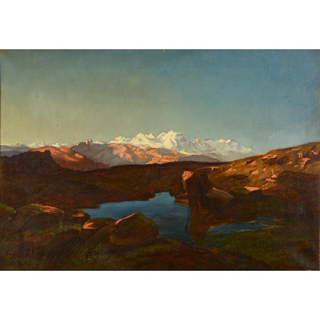 American School "Mountain landscape" oil on canvas (1 of 7)