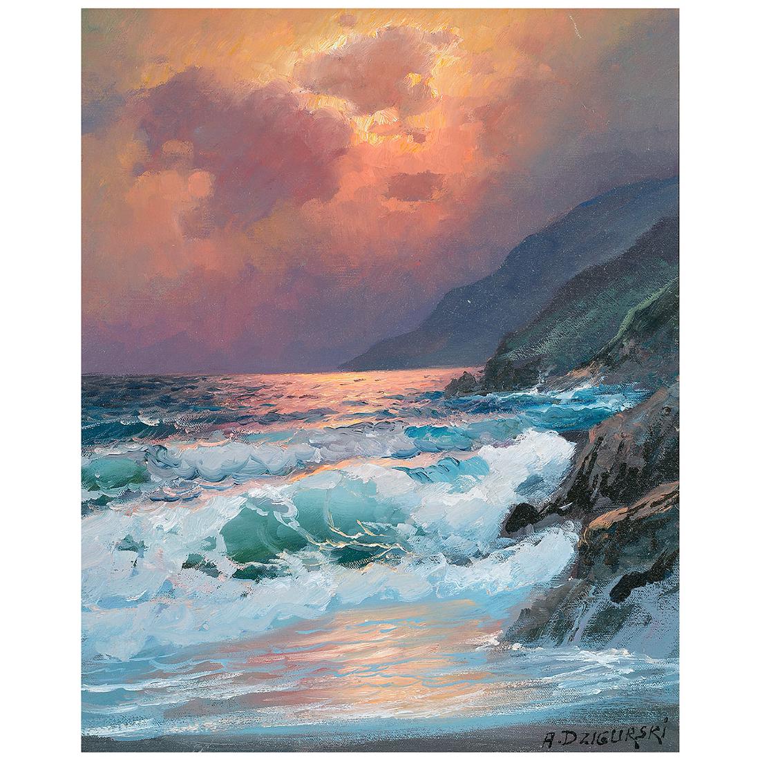 Alexander Dzigurski "Coastal Landscape" oil on canvas: ALEXANDER DZIGURSKI (American 1911-1995) "Coastal Landscape" Oil on canvas 20 x 16 inches; Frame: 26 7/8 x 22 3/4 inches. Signed l/r.