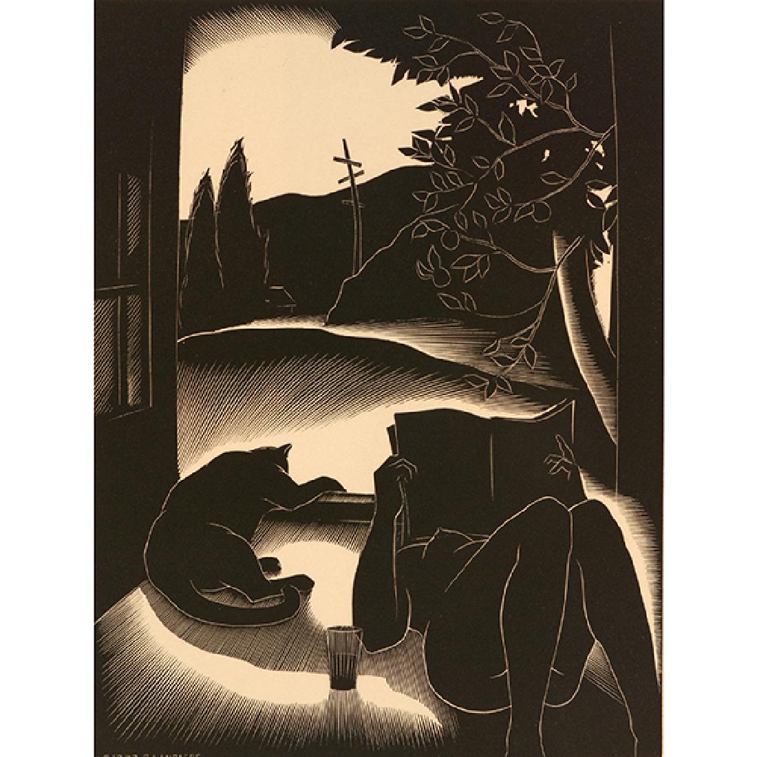 Paul Landacre "Sultry Day" woodblock print: PAUL HAMBLETON LANDACRE (American 1893-1963) "Sultry Day" Woodblock print. Sheet: 18 x 13 inches. Signed and dated l/l in the plate.