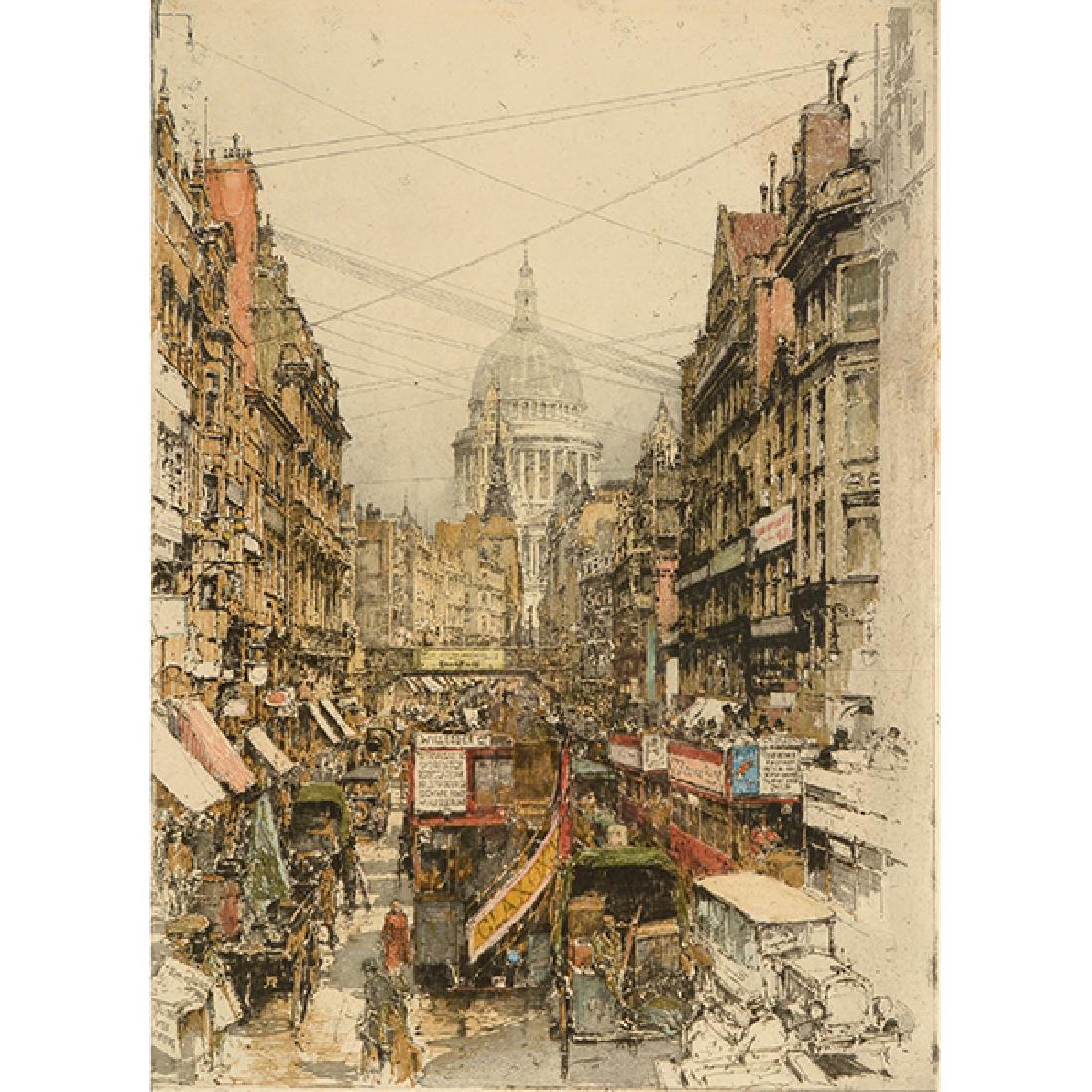Luigi Kasimir "London Fleet Street" etching with (1 of 8)