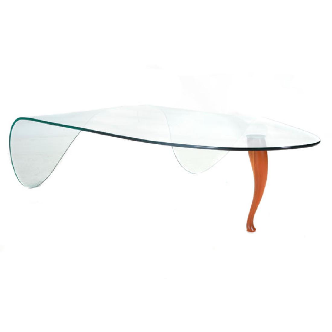 Mid Century Modern Folded Glass Table with Teak Leg: Mid Century Modern Folded Glass Table with Teak Leg {Dimensions 16 x 57 x 44 inches}