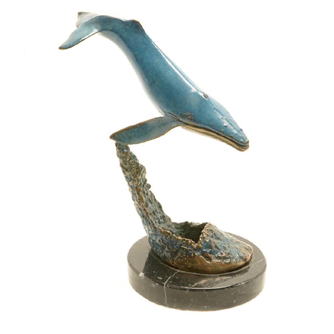 Bronze Painted Humpback Whale Sculpture: Bronze Painted Humpback Whale Sculpture, Signed Gary Reeves 2010 and numbered 30/200 {Dimensions 7 5/8 x 6 1/4 x 4 inches}