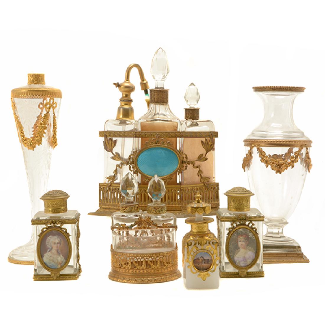 Collection of Nine Gilt Bronze Mounted Glass Bottles (1 of 10)