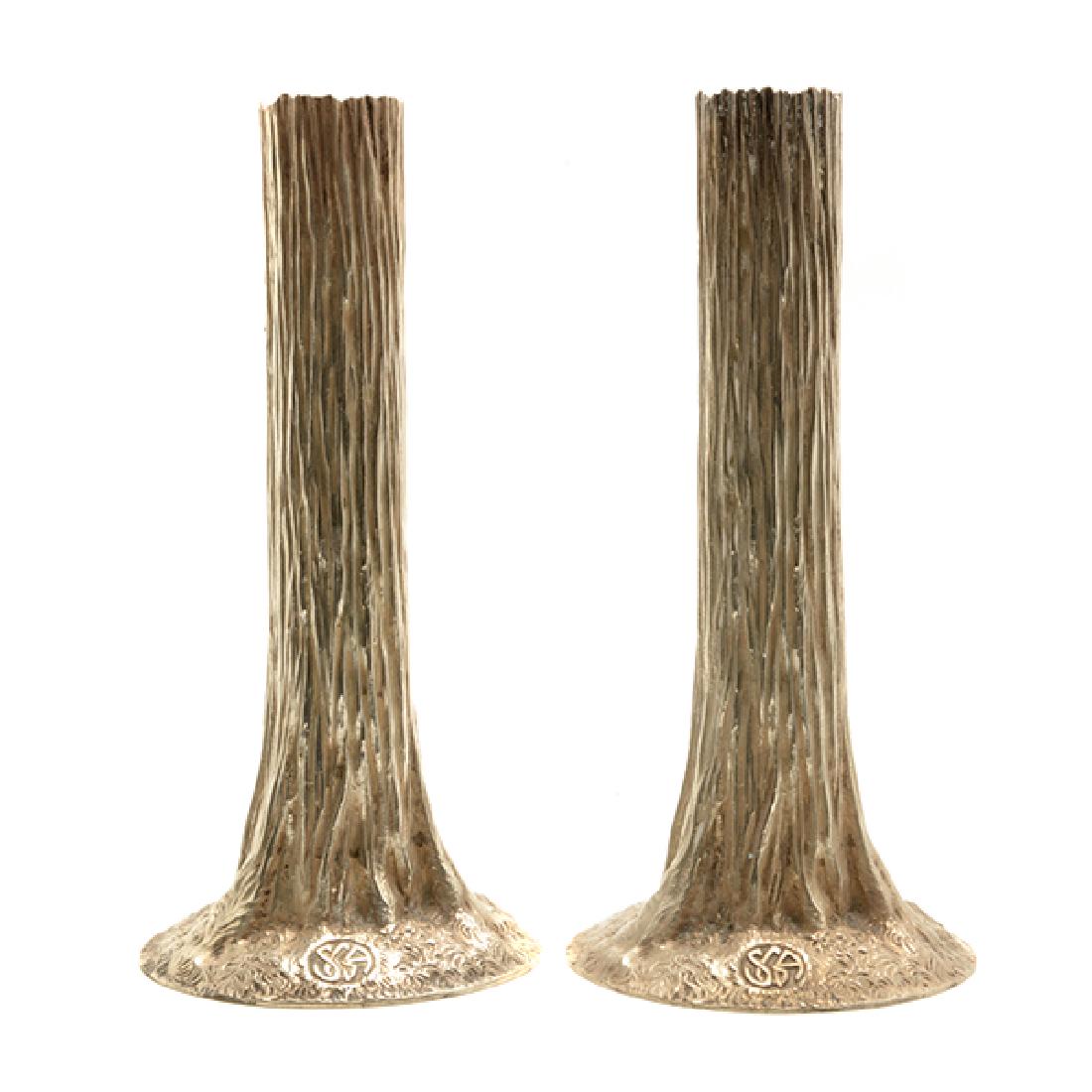 Pair of Shreve Sterling Silver Tree Trunk Form Vases (1 of 6)