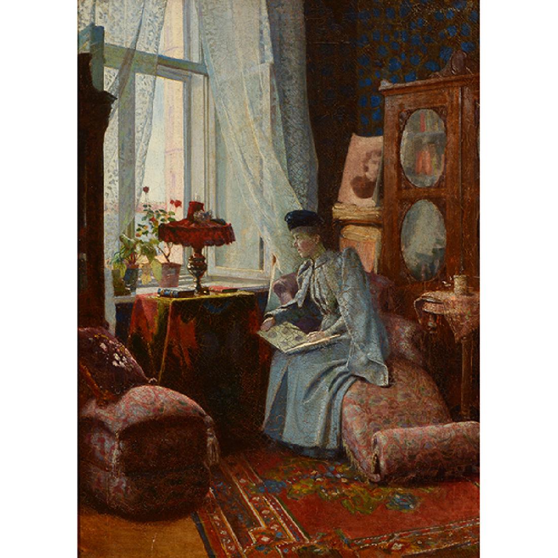 Russian School "Interior with a Woman Reading" (1 of 7)
