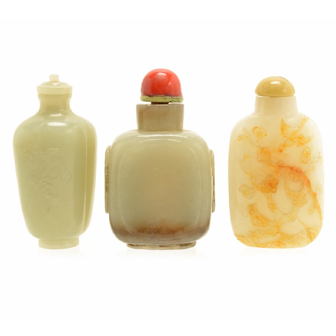 Three Jade Snuff Bottles, 19th Century (1 of 9)