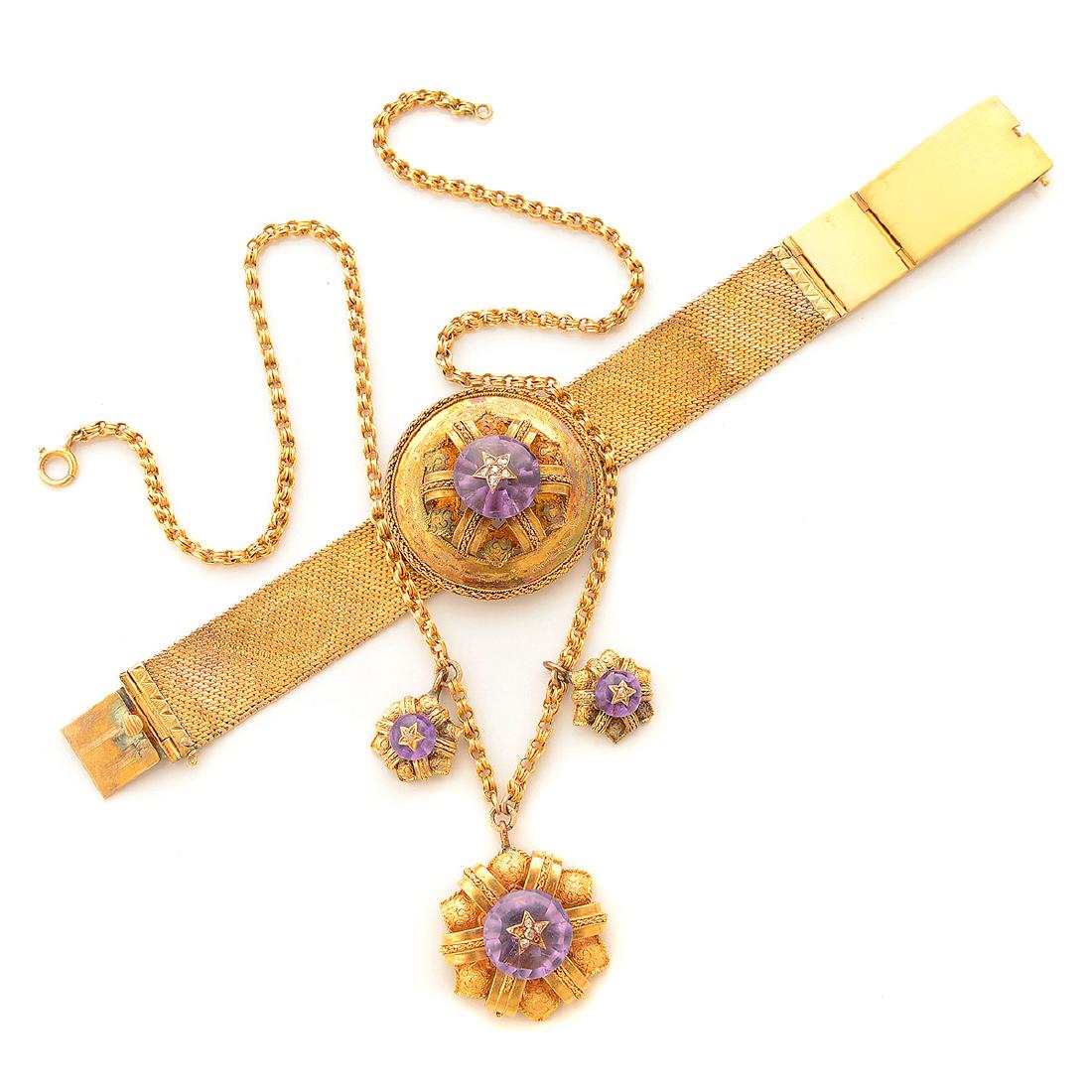 Victorian Amethyst, Diamond, 14k Yellow Gold Jewelry (1 of 6)