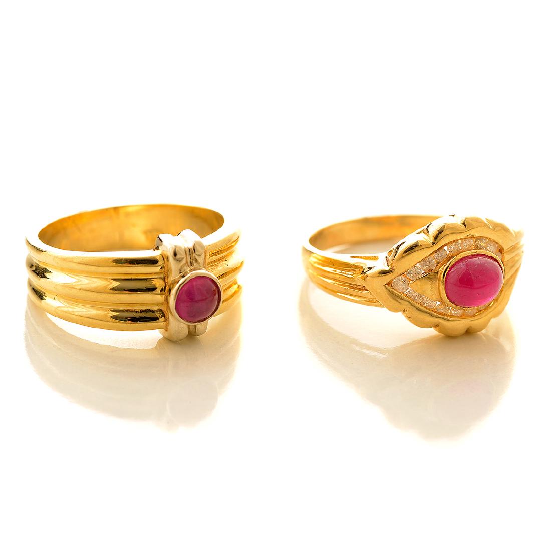 Collection of Two Ruby, Diamond, 14k Yellow Gold Rings. (1 of 6)