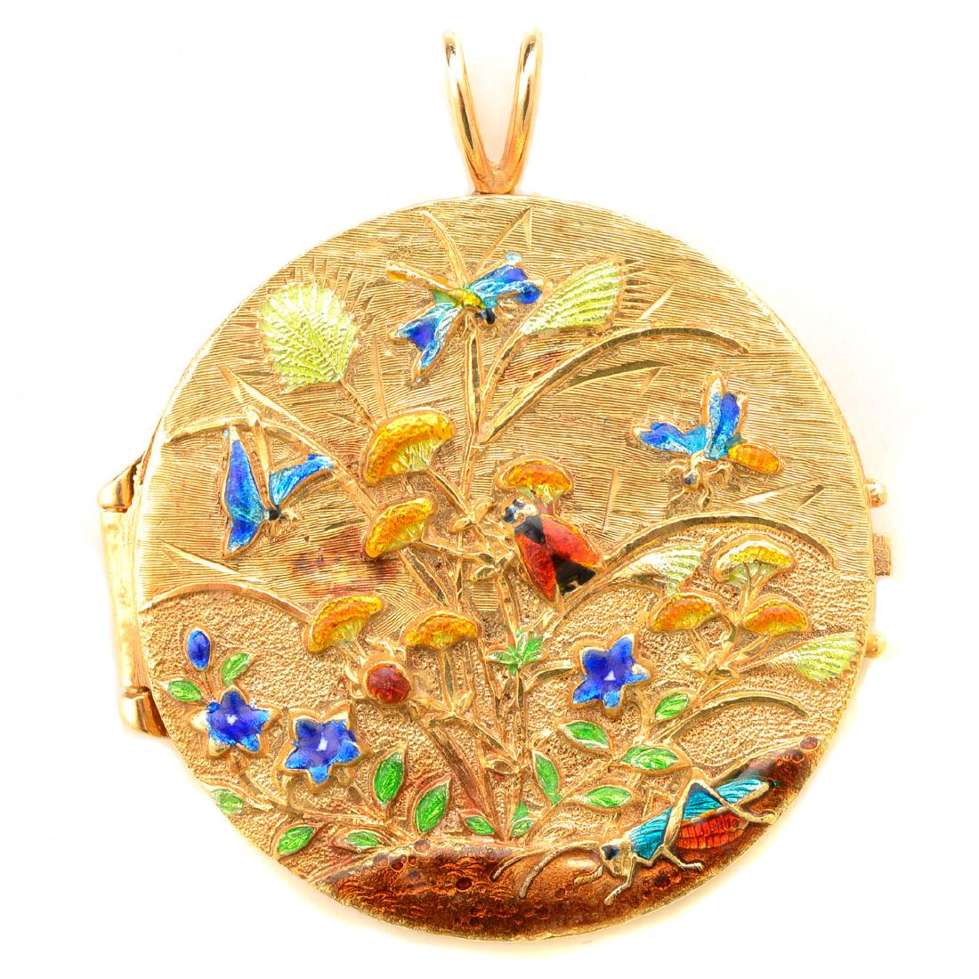 Enamel, 14k Yellow Gold Locket Pendant. (1 of 4)