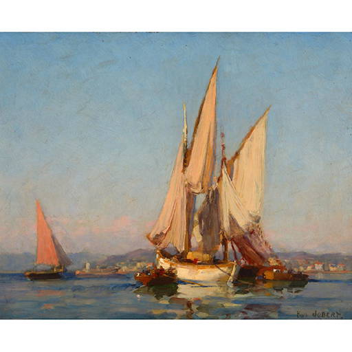 Paul C.f. Jobert "sail Boats" Oil On Panel