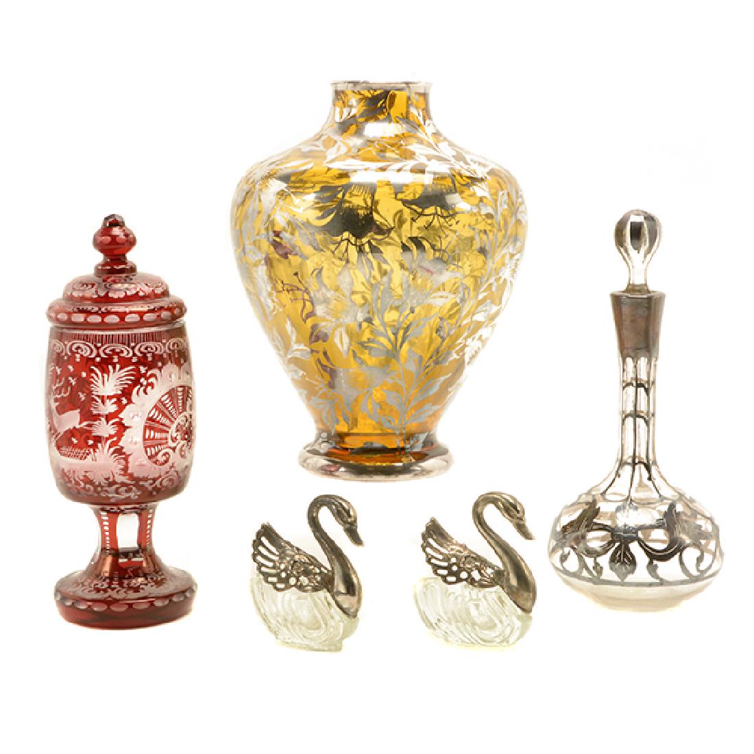 Collection of Czech Silver Overlay and Flash Cut Glass (1 of 10)