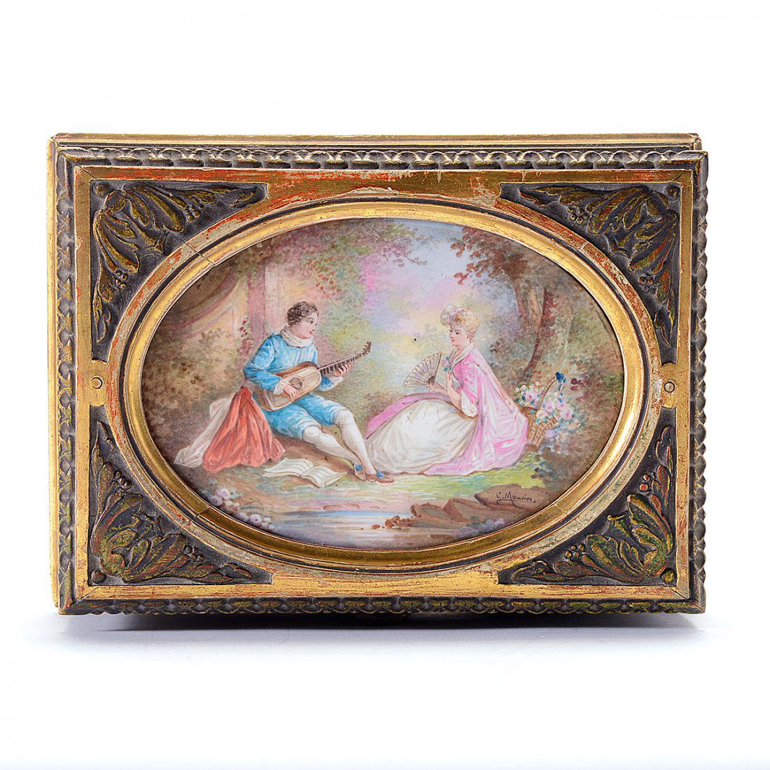 Art Nouveau Gilt Carved Jewelry Box with Porcelain (1 of 4)