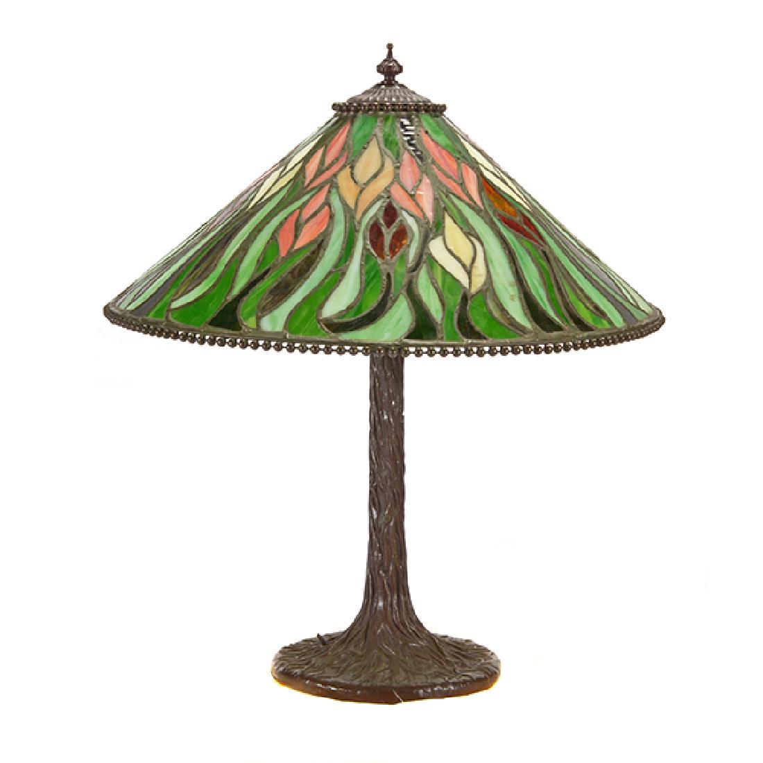Lily Pulpit Green Leaf Stained Glass Table Lamp on (1 of 7)