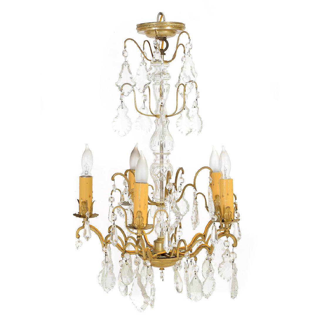 Five Light Brass and Glass Chandelier (1 of 4)