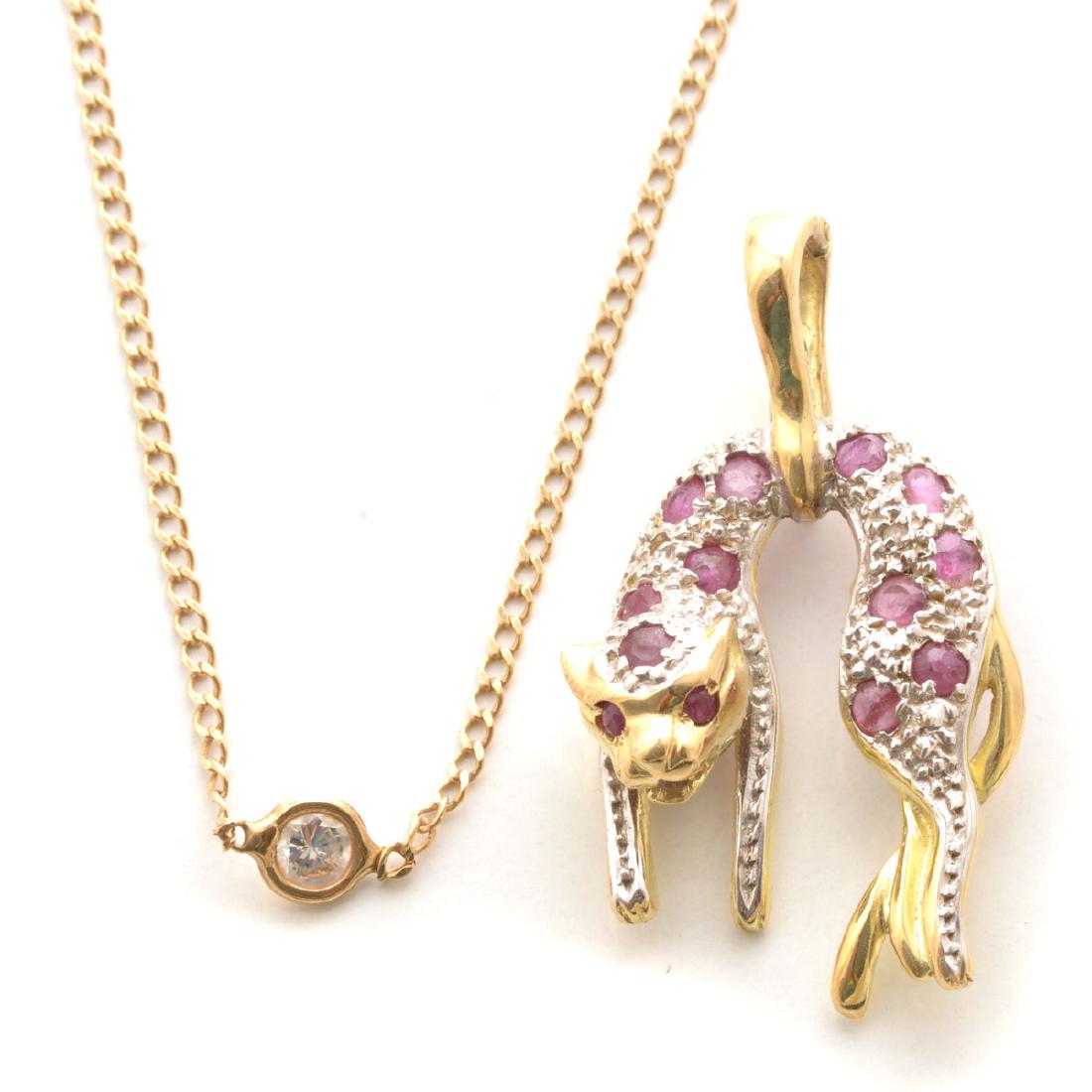 Diamond, Ruby, 14k Yellow Gold Panther Pendant Enhancer (1 of 5)