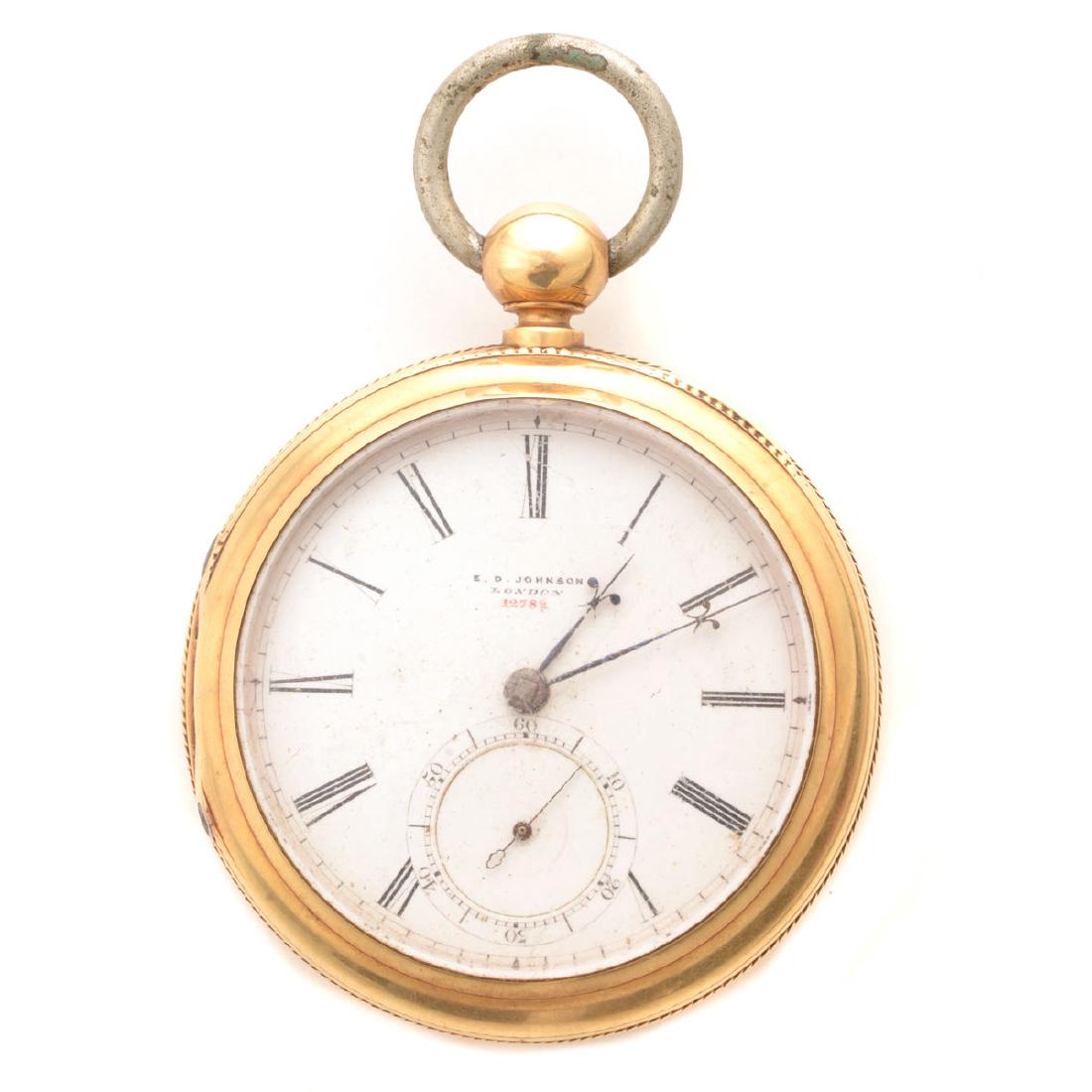 E.D. Johnson 18k Yellow Gold Open Face Pocket Watch. (1 of 4)
