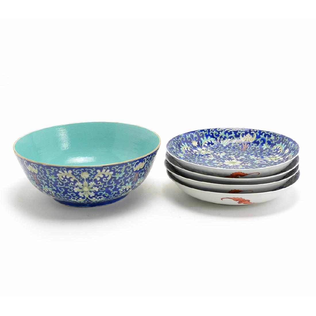 Group of Famille Rose Blue Ground Porcelains, Late 19th (1 of 10)