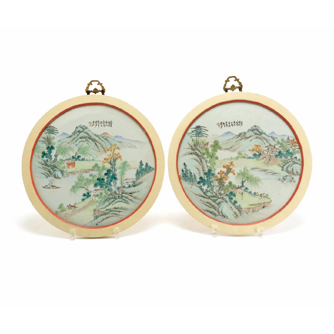 Pair of Enameled Circular Porcelain Plaques, Early 20th (1 of 10)