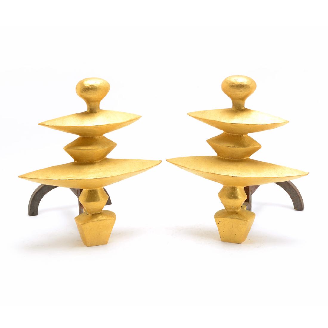 Pair of Italian Modernist Gilt Bronze Andirons (1 of 5)