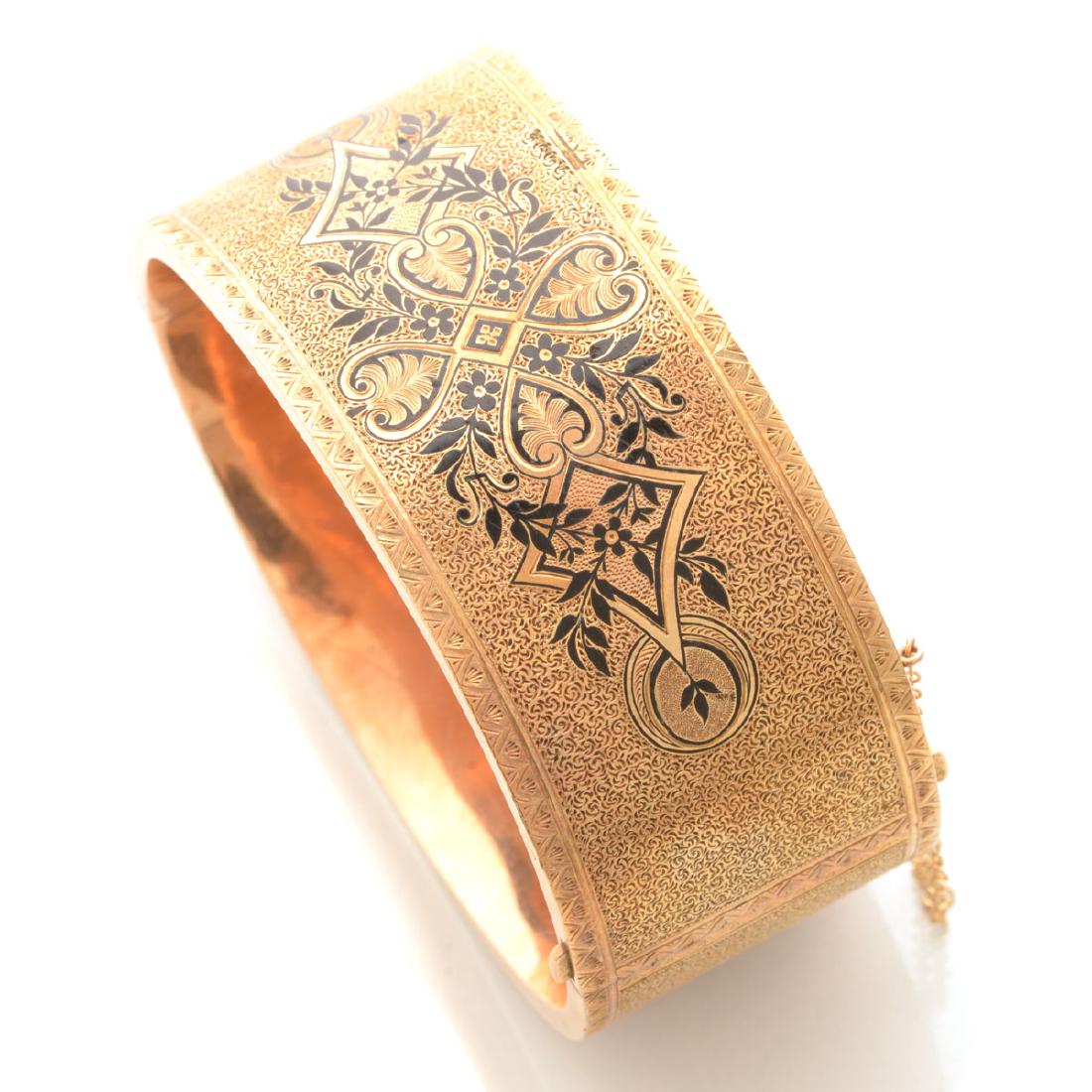 Victorian Black Enamel, 14k Yellow Gold Bracelet. (1 of 5)