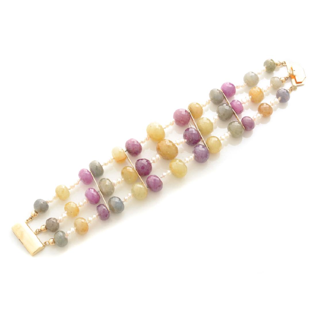 Multicolor Sapphire, Seed Pearl, 14k Yellow Gold (1 of 4)