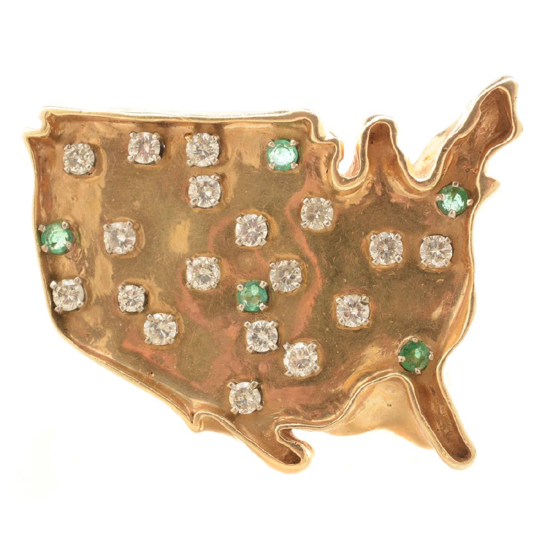 Diamond, Emerald, 14k Yellow Gold "U.S." Ring. (1 of 4)