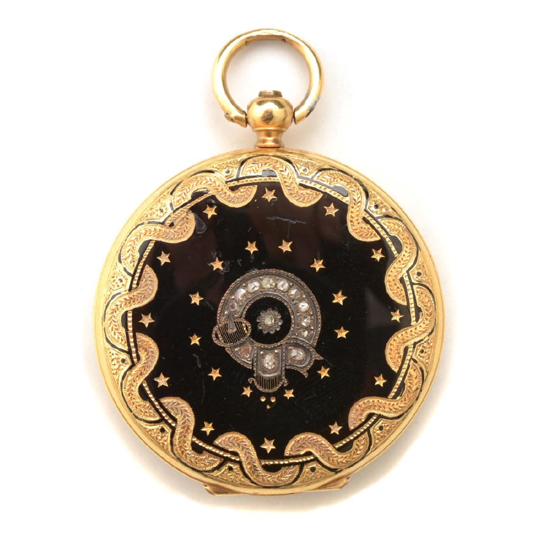 Diamond, Seed Pearl, Enamel, 18k Yellow Gold Pendant (1 of 6)