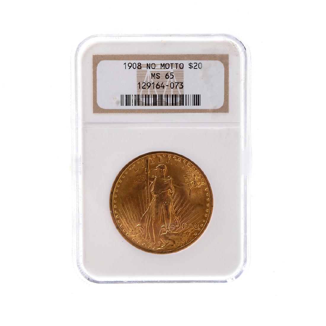 US 1908 No Motto $20.00 Gold Coin NGC MS65 (1 of 5)