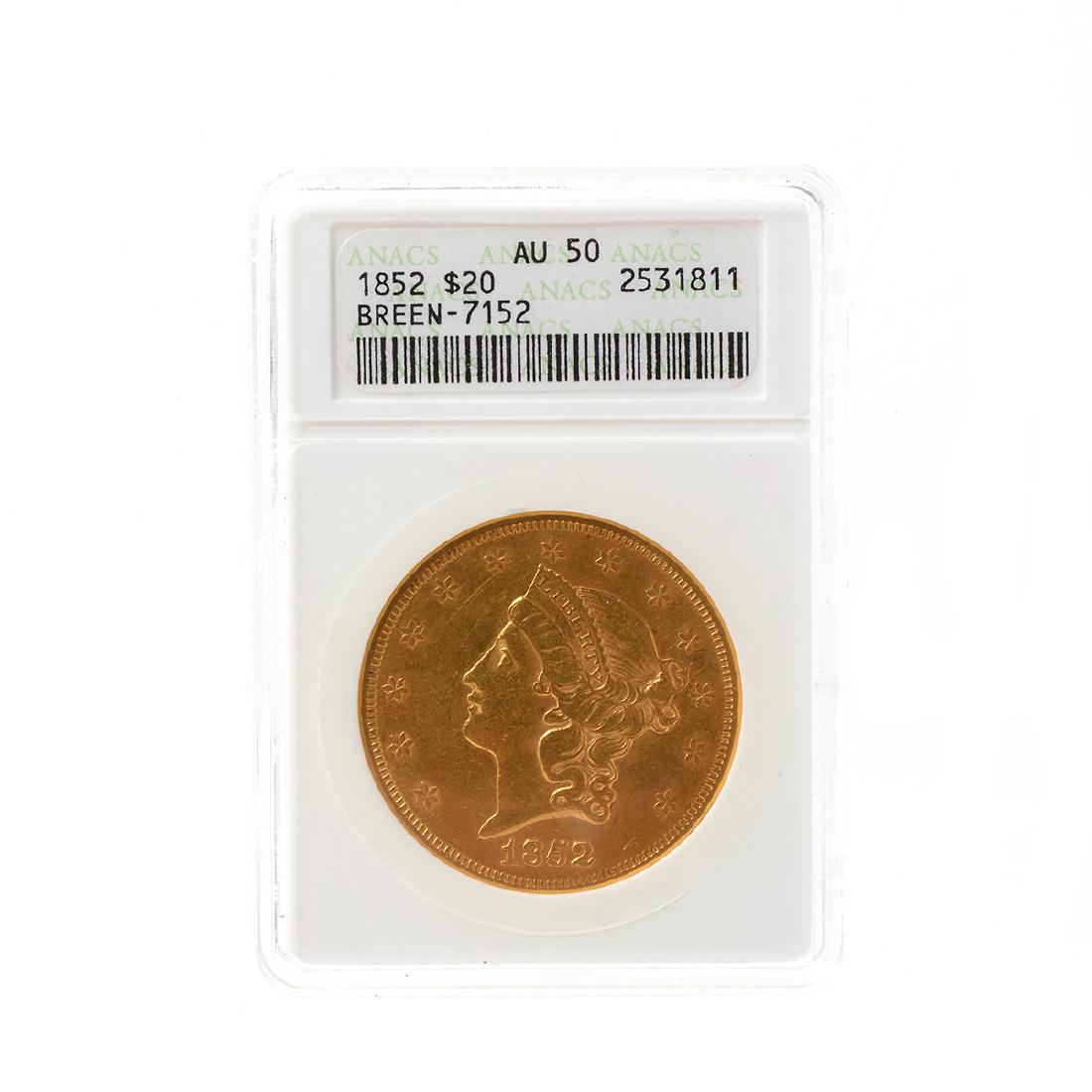US 1852 $20.00 Gold Coin ANACS AU-50 (1 of 5)
