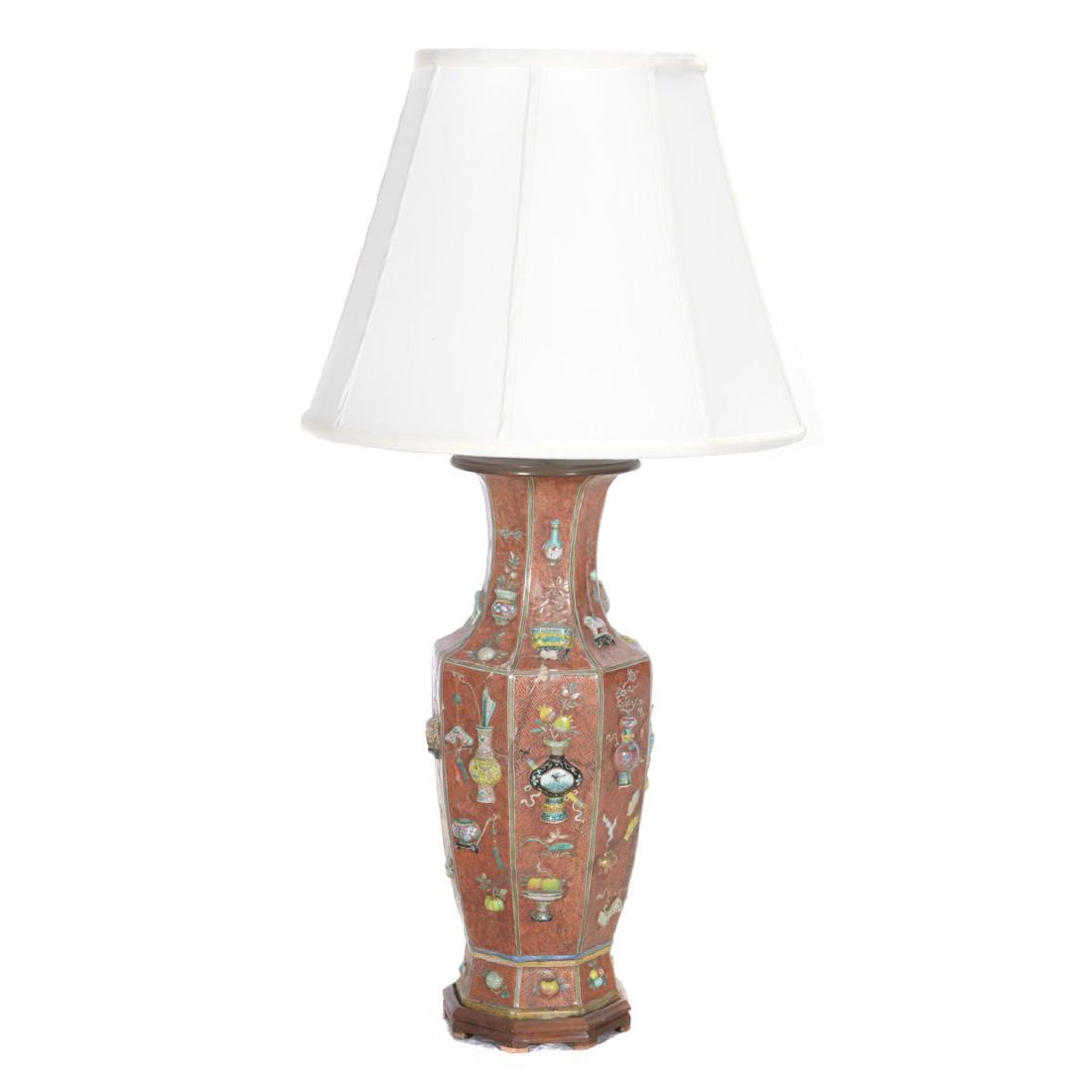 Famille Rose Mold-Decorated Octagonal Vase, 19th C (1 of 5)