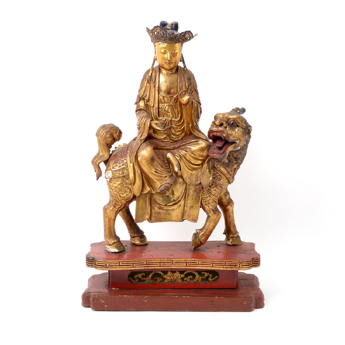 Gilt Lacquer Wood Figure of Manjusri, Qing (1 of 9)