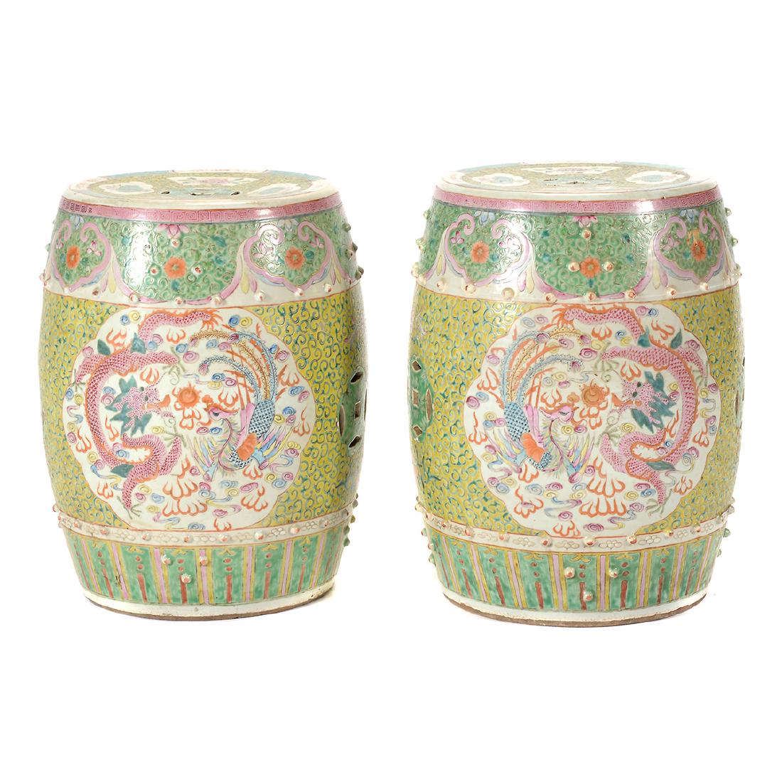 Pair of Famille Rose Garden Stools, L 19th/E 20th C (1 of 7)