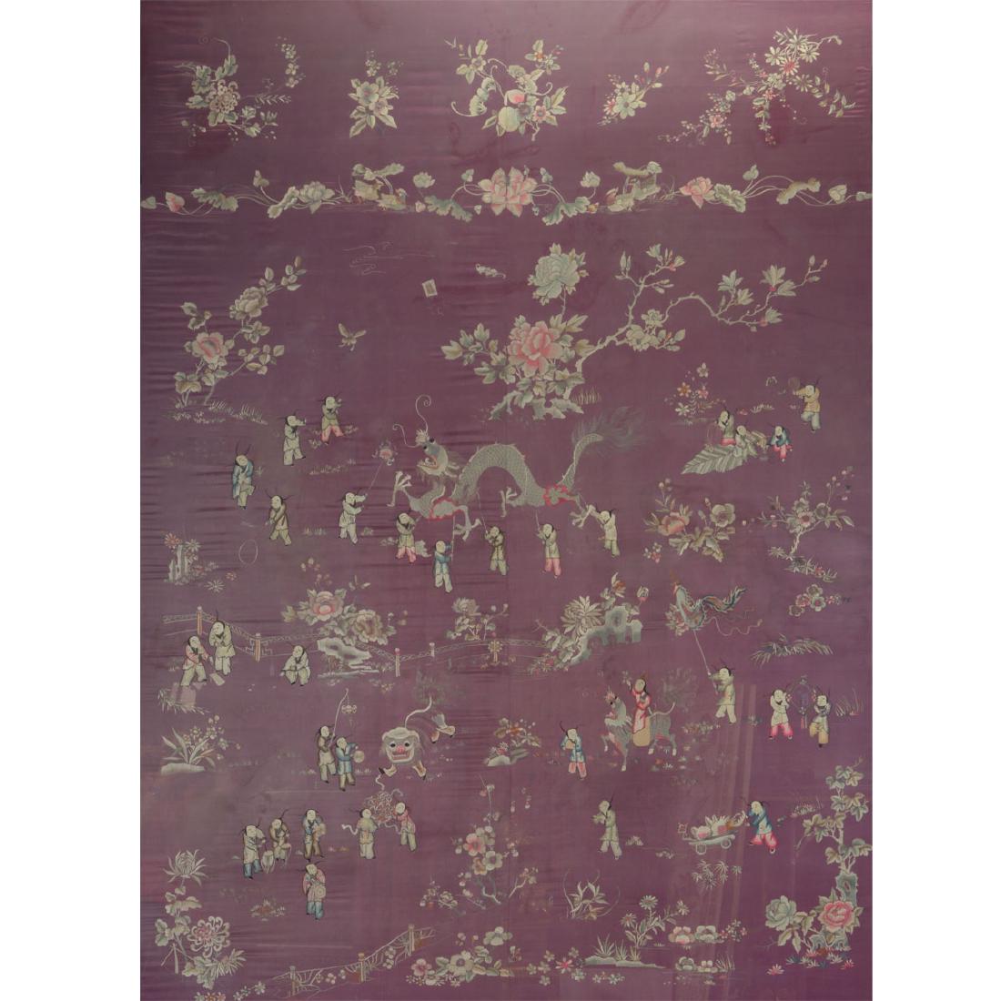 Massive Embroidered Silk Figural Panel, L 19th/E 20th C (1 of 4)