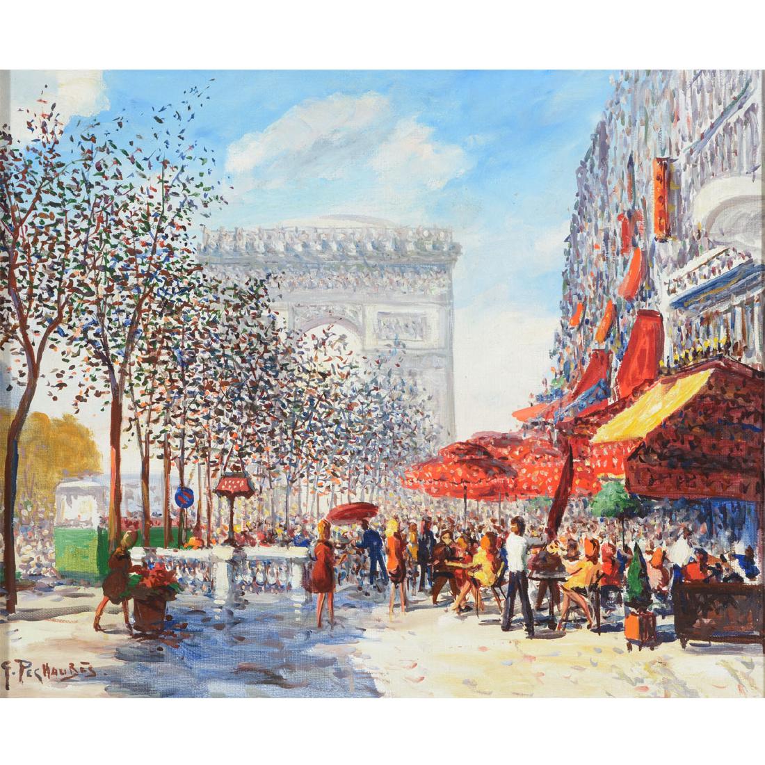 Eugene Pechaubes "Sidewalk cafe scene" oil on canvas (1 of 5)