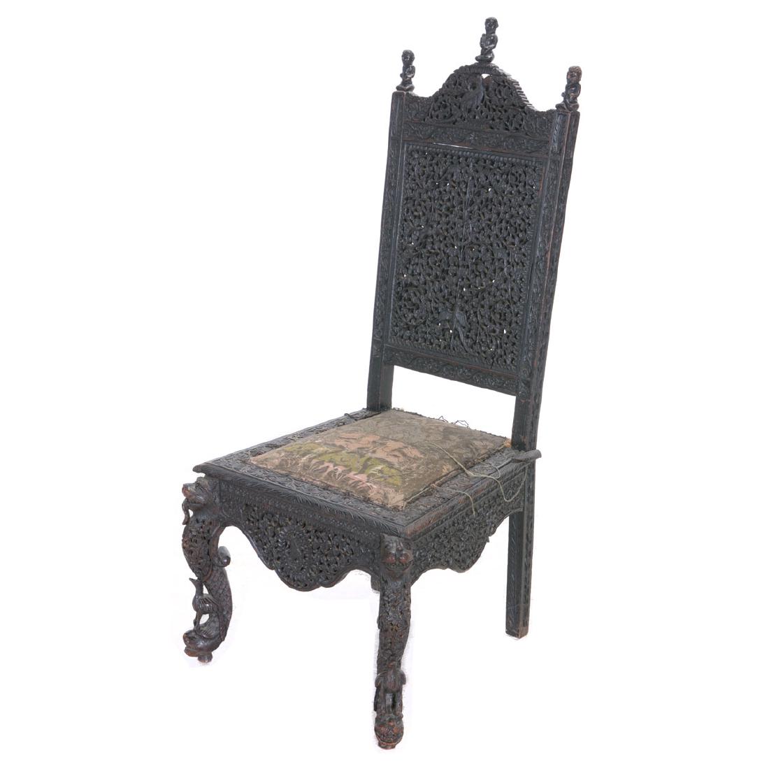 Anglo-Indian Ebonized Upholstered Side Chair (1 of 8)